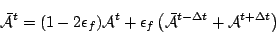 \begin{displaymath}
\bar{\cal A}^{t}
= ( 1-2 \epsilon_f ) {\cal A}^{t}
+ \eps...
...eft( \bar{\cal A}^{t-\Delta t} + {\cal A}^{t+\Delta t} \right)
\end{displaymath}