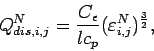 \begin{displaymath}
Q_{dis,i,j}^{N} = \frac{C_{\epsilon}}{lc_{p}}
(\varepsilon _{i,j}^{N})^{\frac{3}{2}},
\end{displaymath}
